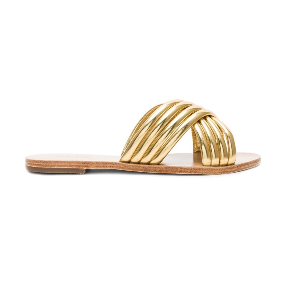 Raye Ziggy Leather Slip-on Sandals in Gold Size 9